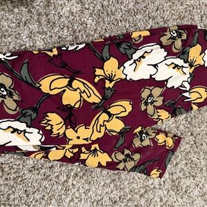 LuLaRoe Leggings - Burgundy and Yellow Floral